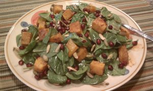 Spinach Salad with Pomegranate, Butternut Squash and Roasted Pepitas-Recipe